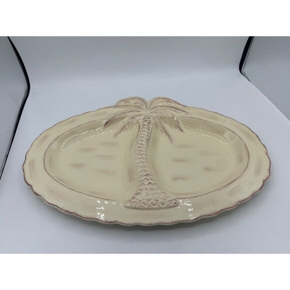 Palm Tree Stoneware Divided Platter Dish by Pacific 15" box 3D - Picture 11 of 13